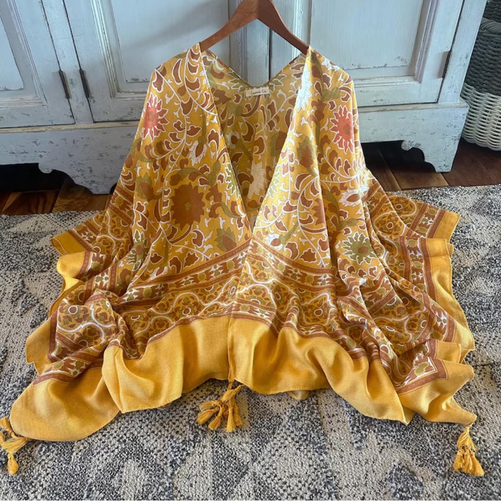 Boho Lightweight Cardigan Mustard Kimono Top  Beach CoverUp